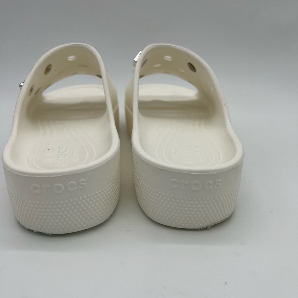 Crocs Classic White Platform Summer Slide Sandals with Silver Chain & Rhinestone - Picture 10 of 15